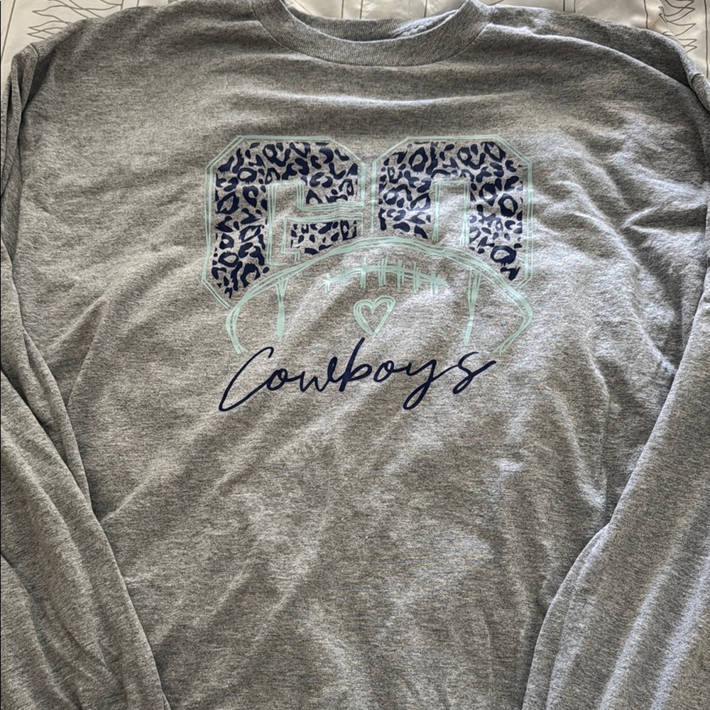 Gray Cowboys Leopard Print Long Sleeve Shirt